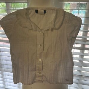 Burberry white on white plaid Peter Pan collared shirt.